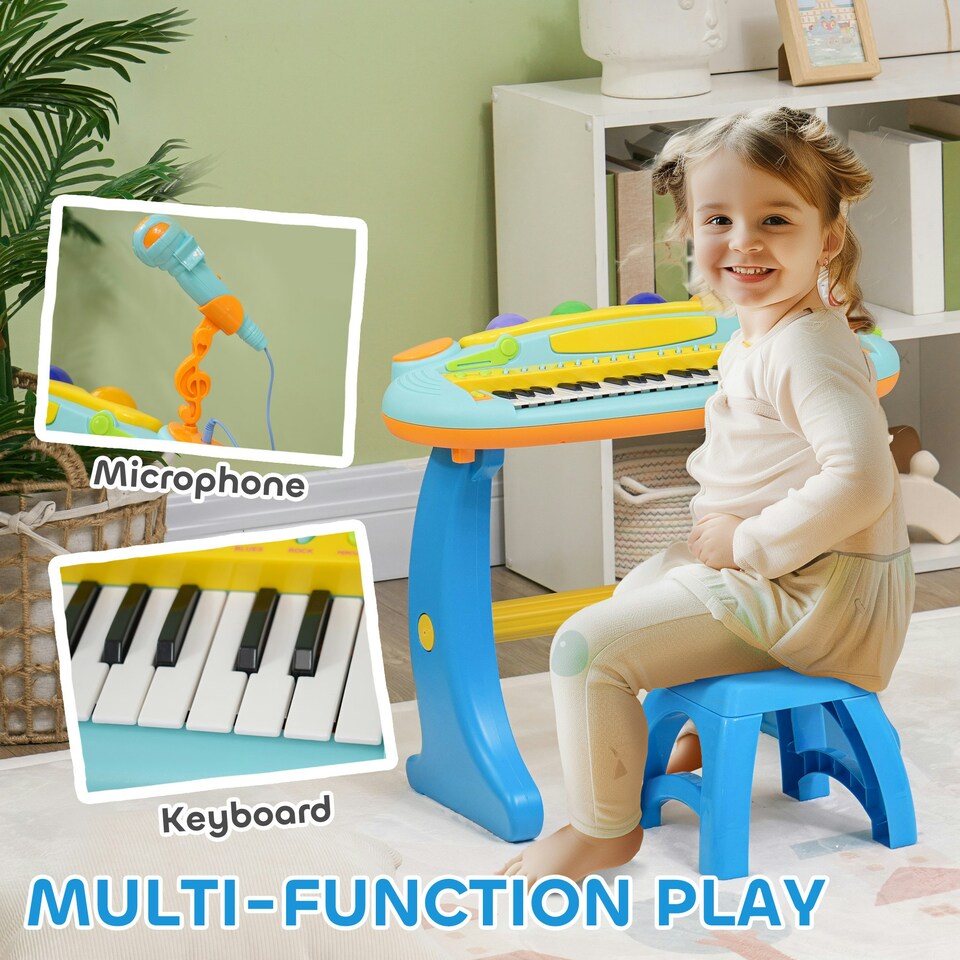 image 1 of AIYAPLAY 37-Key Kids Piano w/ Microphone, Stool, Record & Play Function