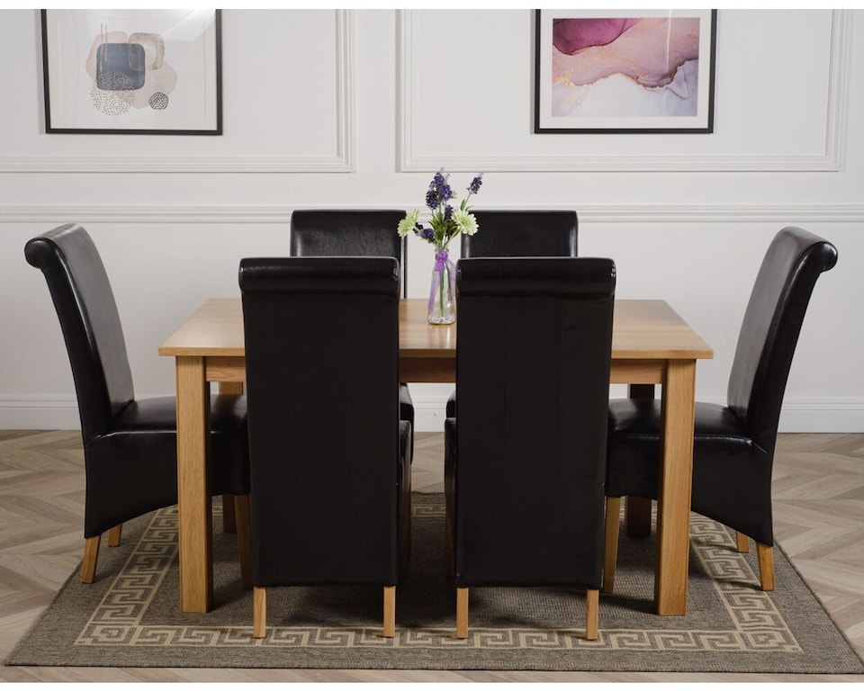 image 1 of Oslo 150 x 90 cm Medium Oak Dining Table and 6 Montana Leather Chairs | Black | Black