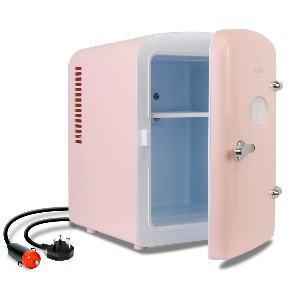 image 1 of Koolatron 4L Retro Portable Mini Fridge 12V DC 230V 6 Can Cooler Pink