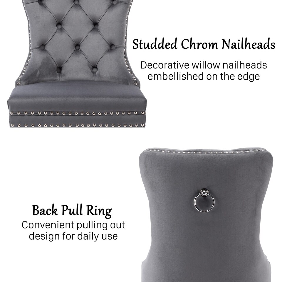 image 1 of Romsey Set of 4 Modern Velvet Dining Chairs with Solid Oak Legs