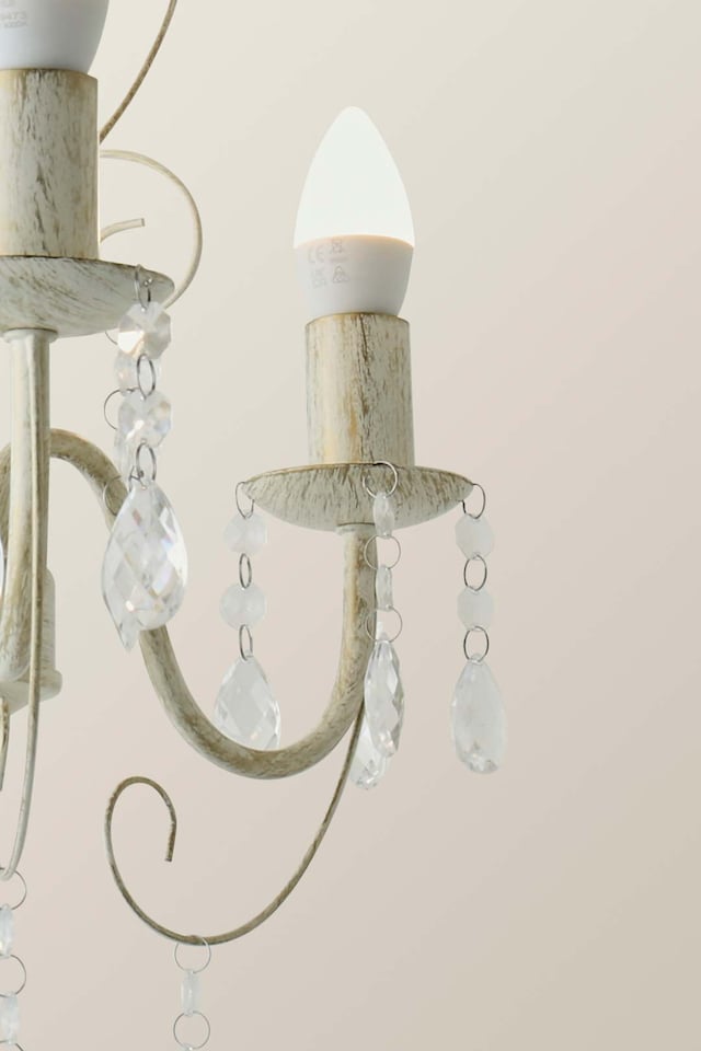 image 1 of ValueLights Lille Pair Three-Way Chandelier Ceiling Lights In Distressed White Cream Finish | Cream