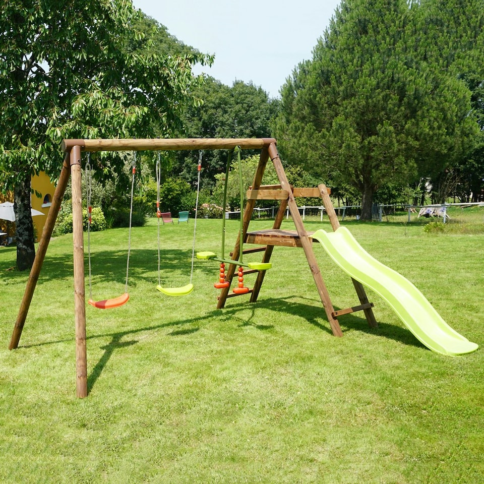 image 1 of Figue Wooden Swing Set with Slide