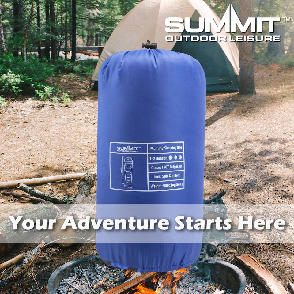 image 1 of vfm-estore Mummy Sleeping Bag Single Camp Blue - 2‑Season, Lightweight 900g
