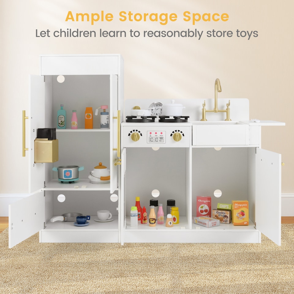 image 1 of COSTWAY Kids Play Kitchen Set Toddler Wooden Pretend Toy Kitchen Playset-White