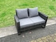 image 4 of Fimous Outdoor Lounge Sofa Set Wicker PE Rattan Garden Furniture Set with Rectangular Dining Table 2 Seat Sofa 2 Small Footstools Dark Grey Mixed