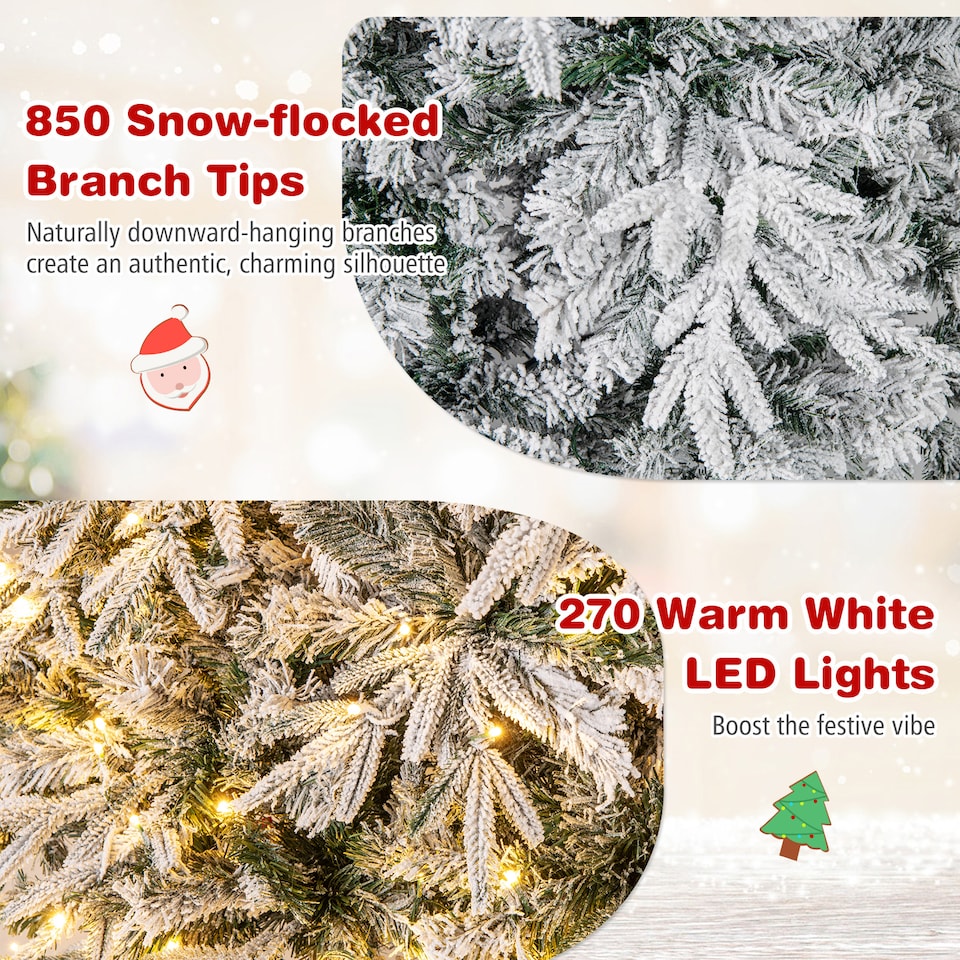 image 1 of COSTWAY 6FT Artificial Christmas Tree Pre-lit Hinged Xmas Tree with LED Lights Green