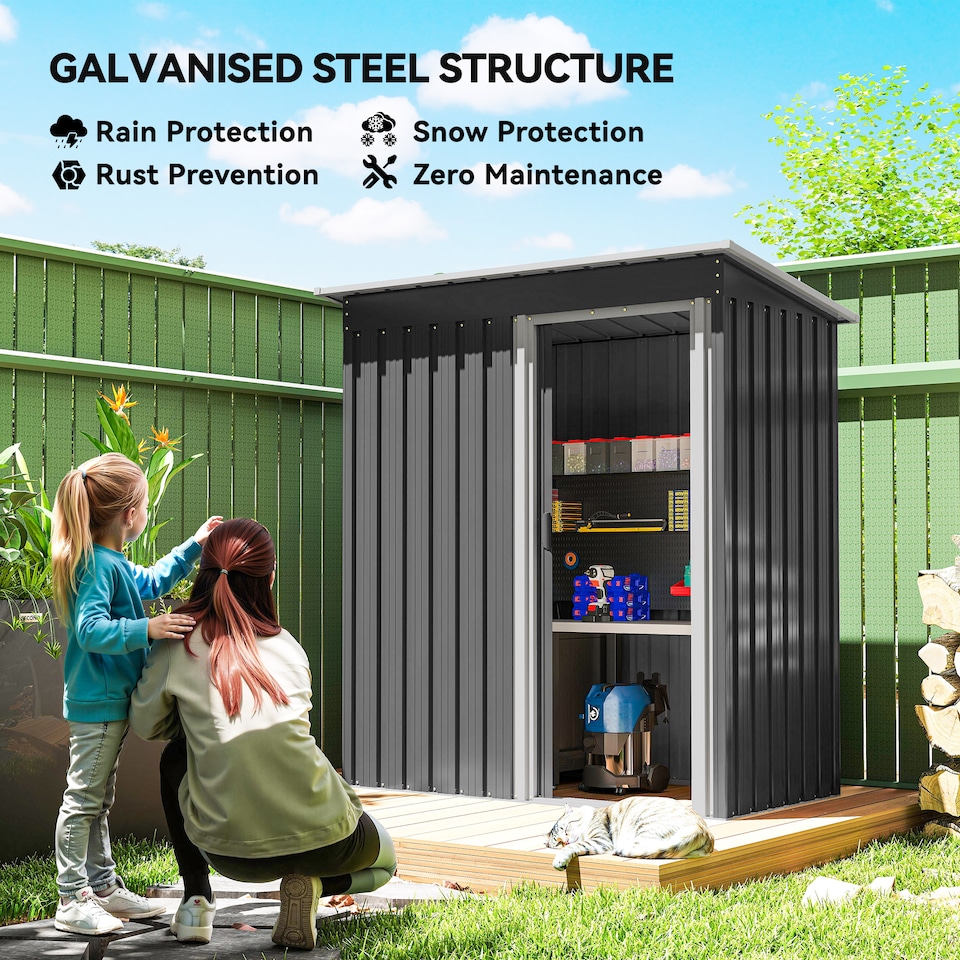image 1 of Outsunny 5 x 3ft Garden Storage Shed with Sliding Door and Sloped Roof, Lean to Outdoor Equipment Tool Shed for Garden, Black