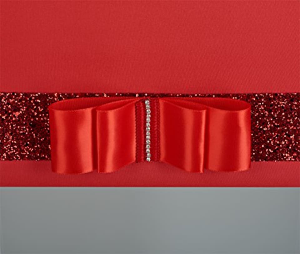 image 1 of FURNISHED Blackout Roller Blind with Black Glitter Trim and Red Bow Cut to Size | Red | Red | (W) 60cm x (L) 165cm