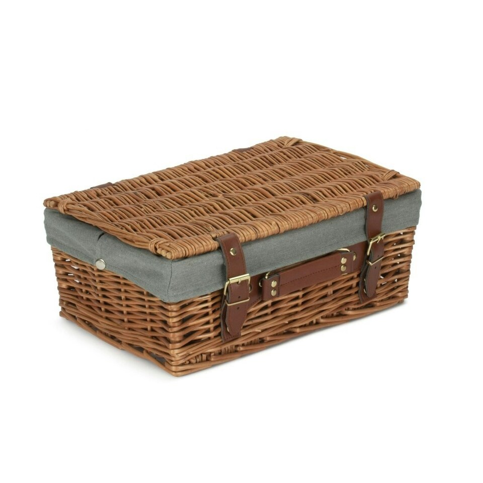 image 1 of 35cm Light Steamed Wicker Picnic Basket with Lining Grey | Grey | One Size