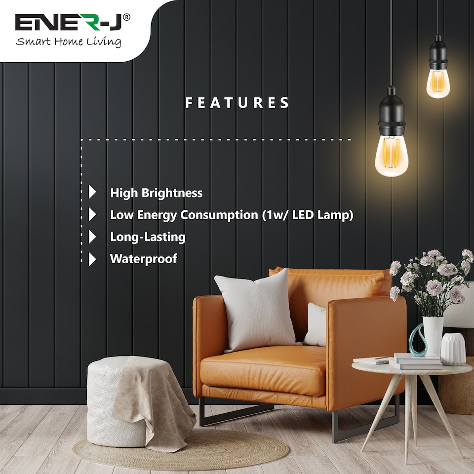 image 1 of ENER J LED Festoon String Lights 30m Outdoor Garden 30 Bulbs IP65 Waterproof Warm White