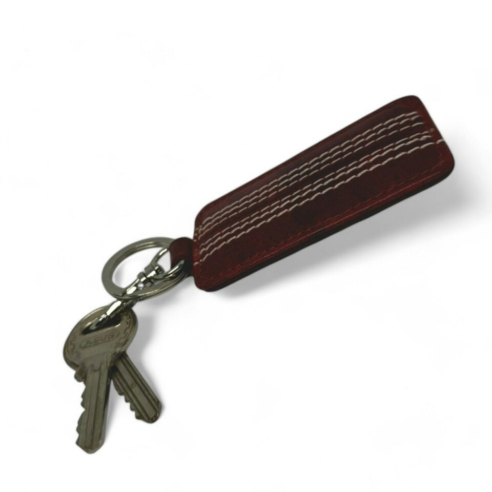 image 1 of CRICKET-GIFTS Buffalo Leather Key Fob | Genuine Cricket Leather | Durable & Elegant Design | Red Leather with White Stitching | Compact Size, Red