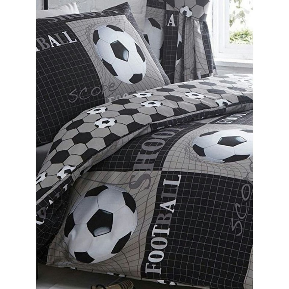 image 1 of Kids Club Shoot Football Duvet Cover Set - Grey/Black/White - Single Grey | Single