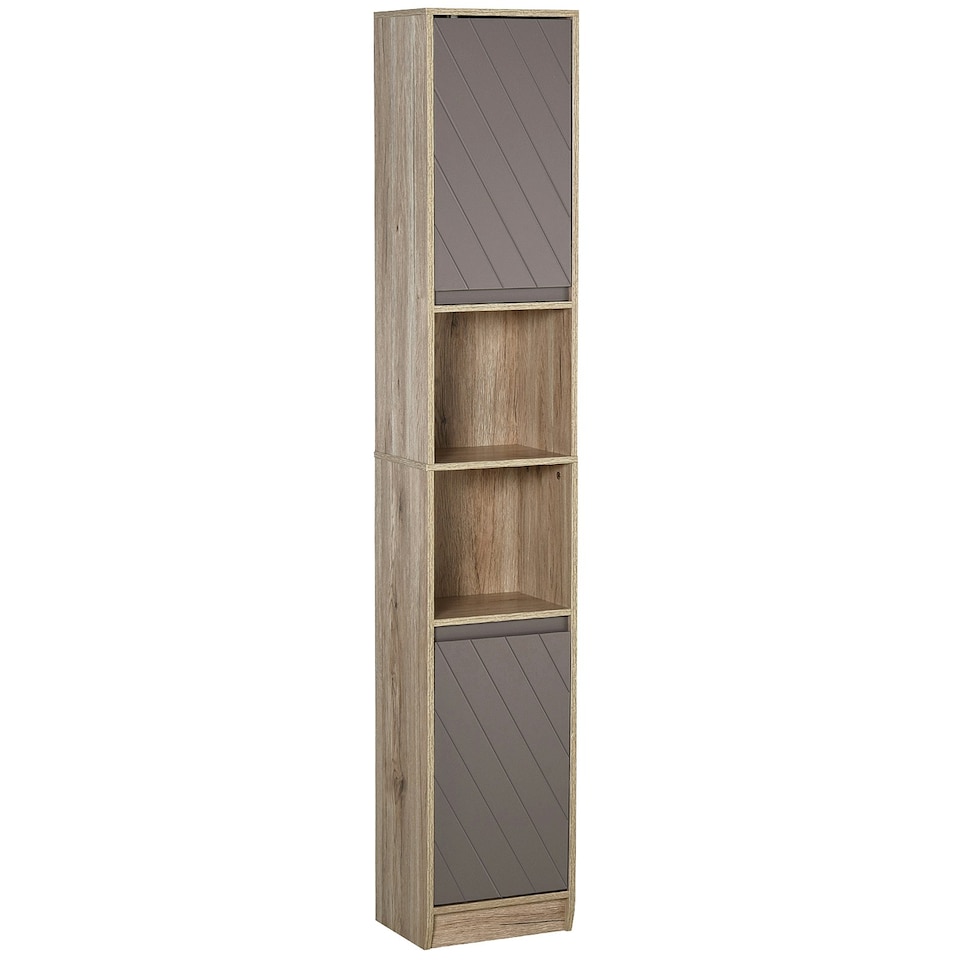 image 1 of HOMCOM Narrow Bathroom Storage Cabinet with Open Compartment, Oak