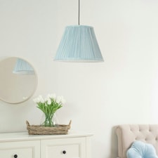 ValueLights Laurenne Tapered Blue Pinstripe Fabric Pleated Easy Fit Large Lamp Shade & Bulb