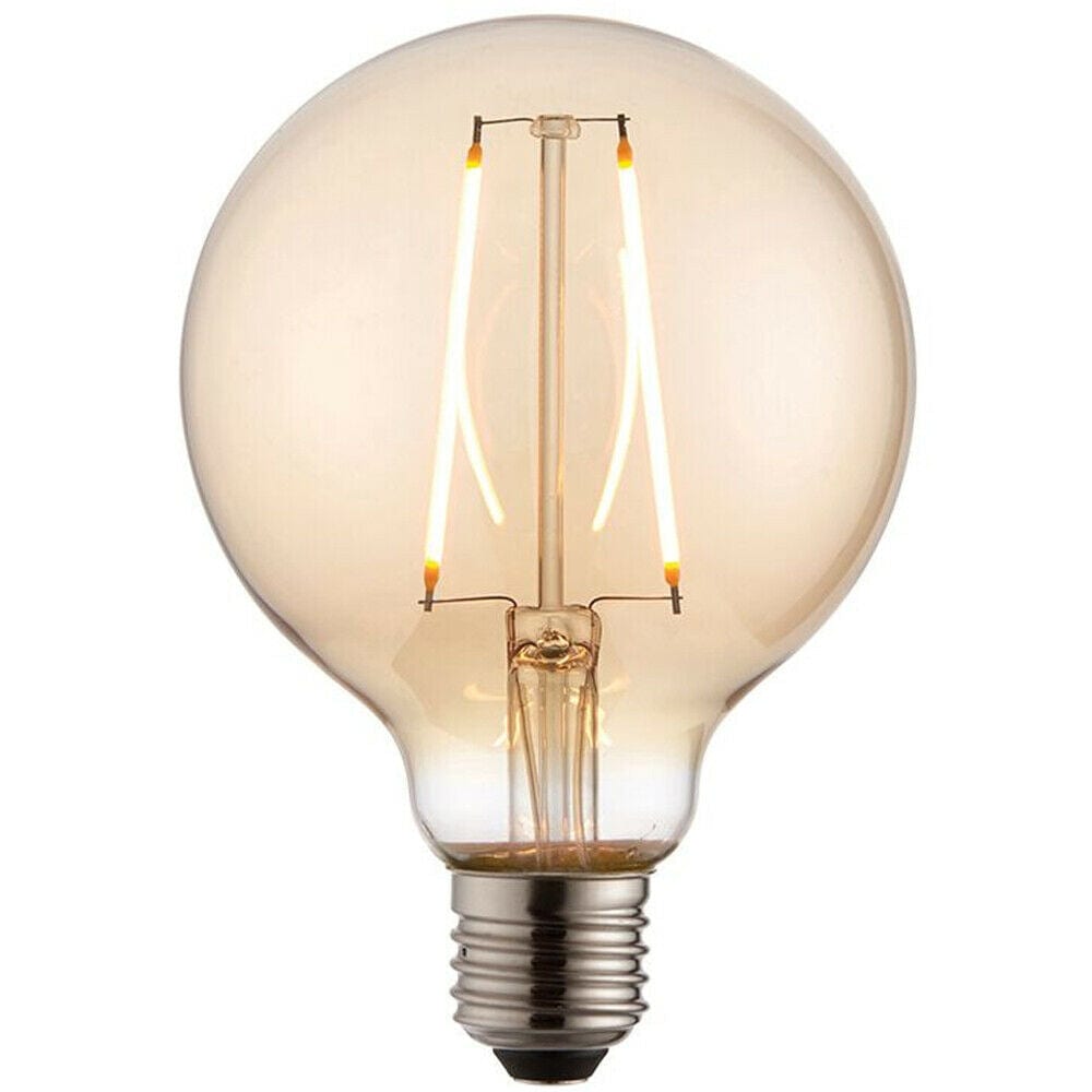 Loops 95mm GLOBE LED Filament Light Bulb AMBER GLASS E27 Screw 2W Warm White Lamp