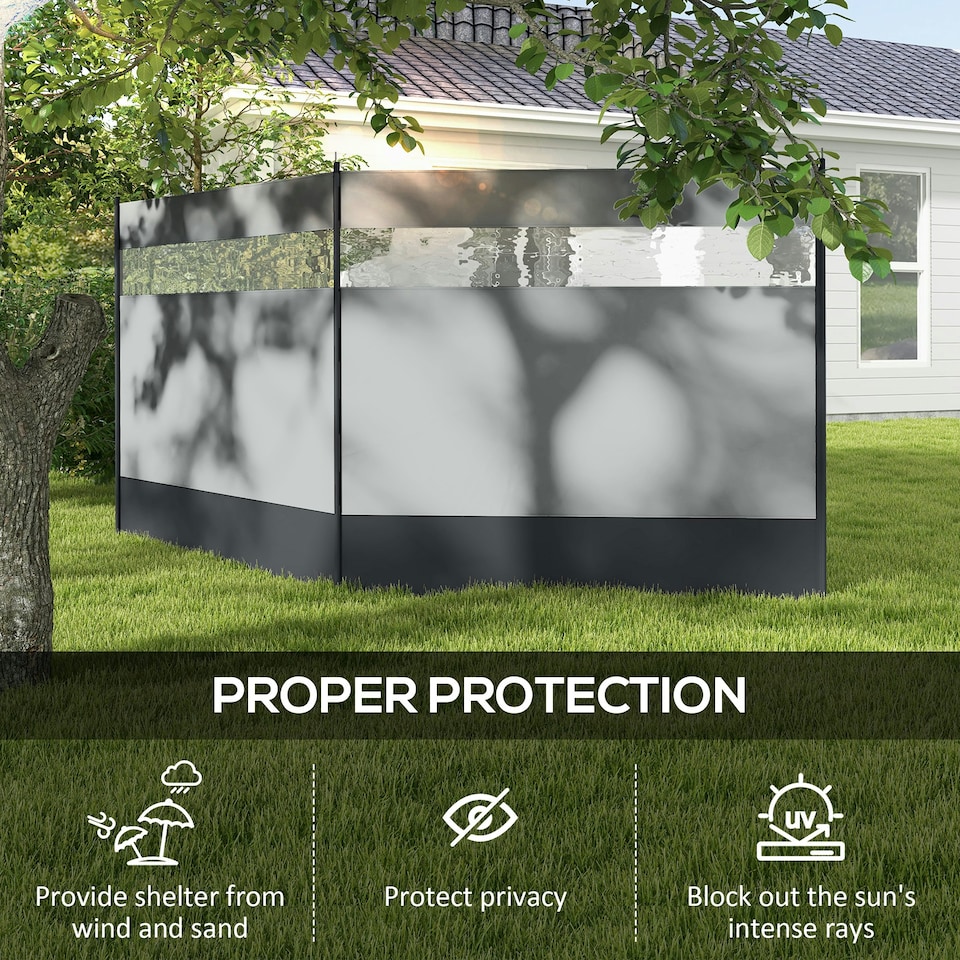 image 1 of Outsunny Camping Windbreaks with Clear Windows and Carry Bag, 440 x 140cm, Grey