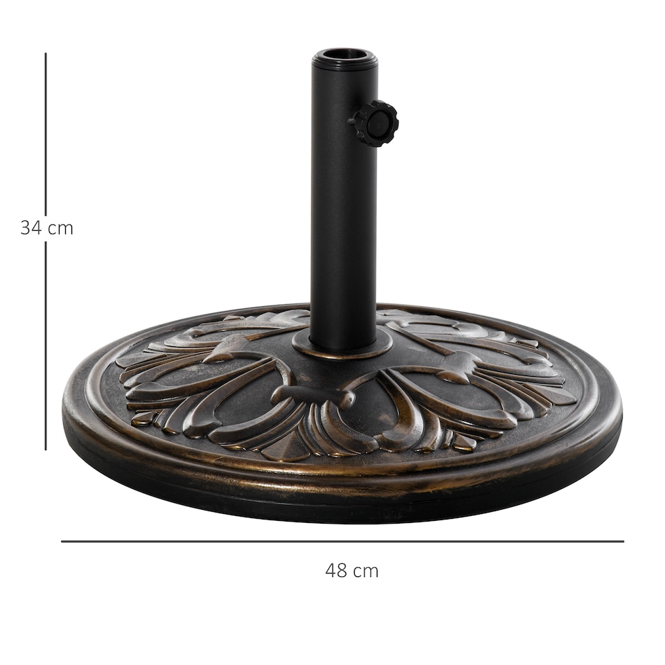 image 1 of Outsunny 13kg Garden Parasol Base, Round HDPE Concrete Patio Umbrella Stand for 35mm  38mm  48mm Pole, Outdoor Sun Shade Parasol Weight Holder, Bronze Tone