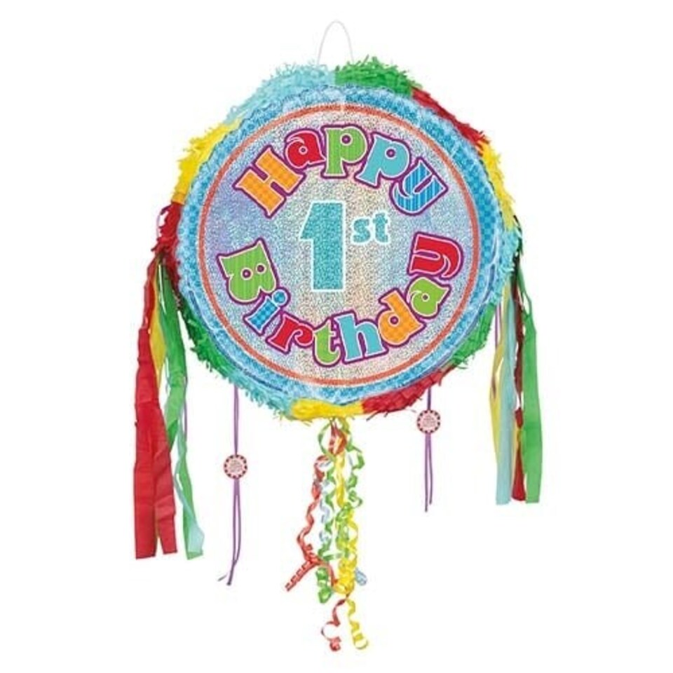 Happy 1st Birthday Holographic Pull String Pinata