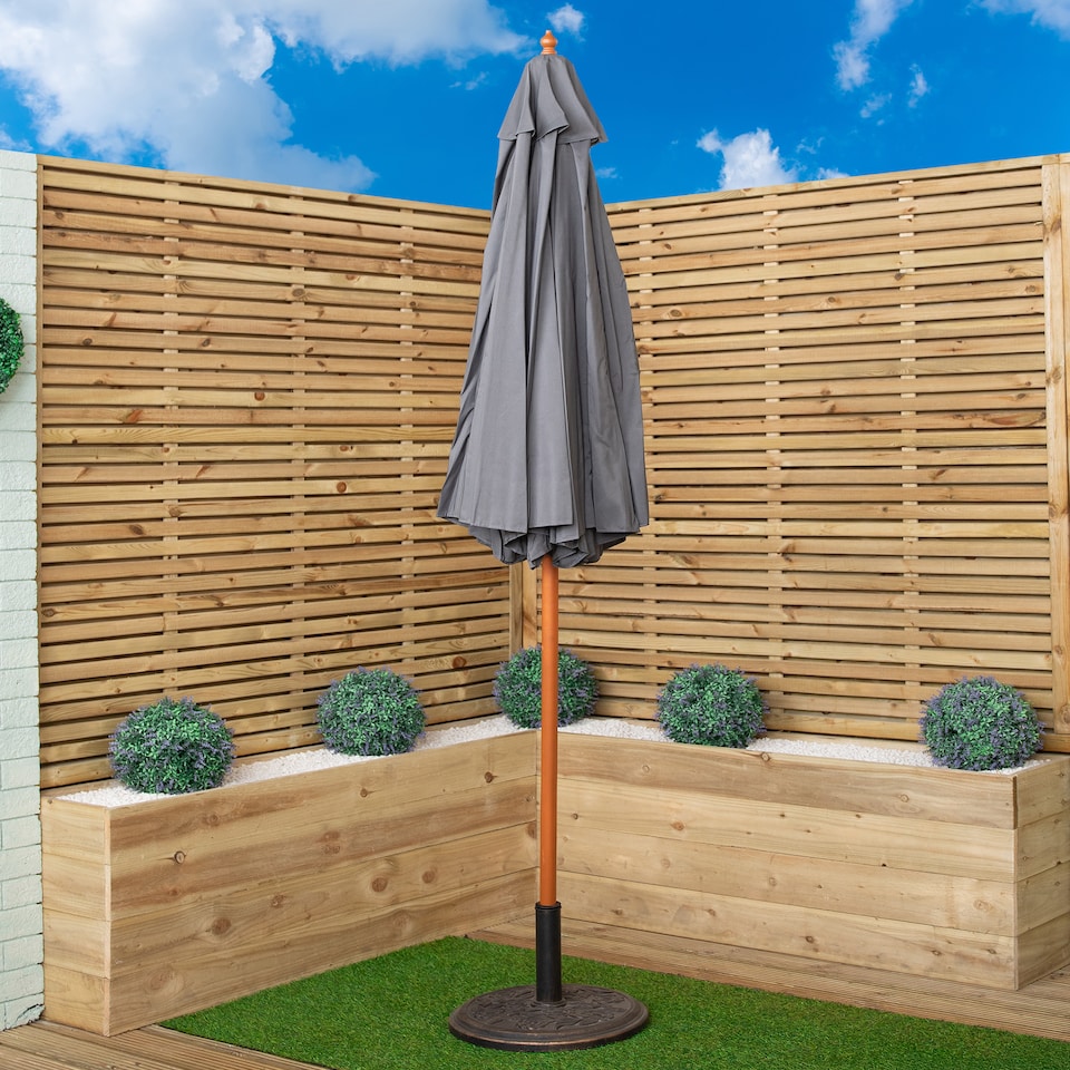 image 1 of Samuel Alexander 2.7m Outdoor Wooden Garden Parasol Sun Shade with Carry Bag in Grey