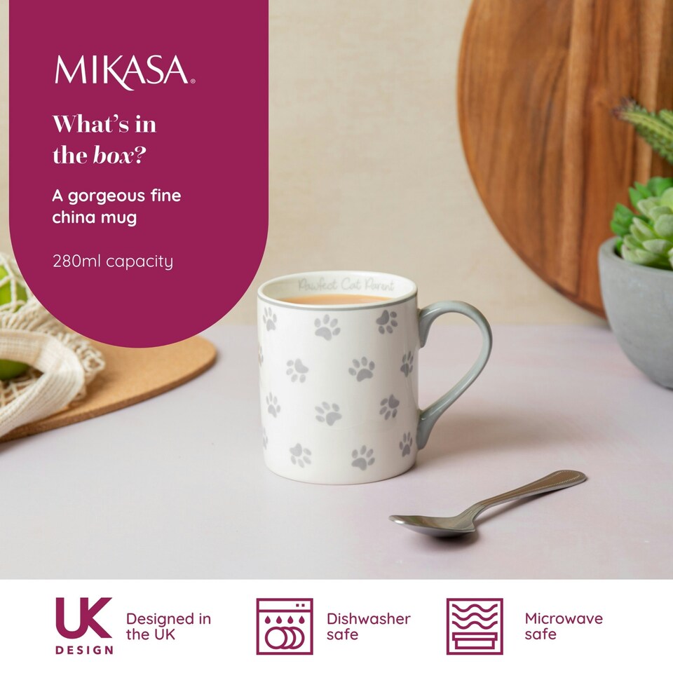 image 1 of Mikasa Pawfect Cat Parent Straight-Sided Porcelain Mug, 280ml | White