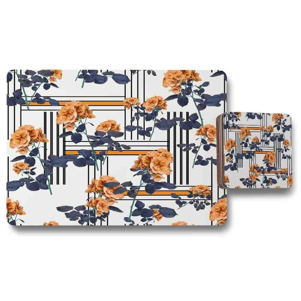 Geometric Lines & Flowers (Placemat & Coaster Set)