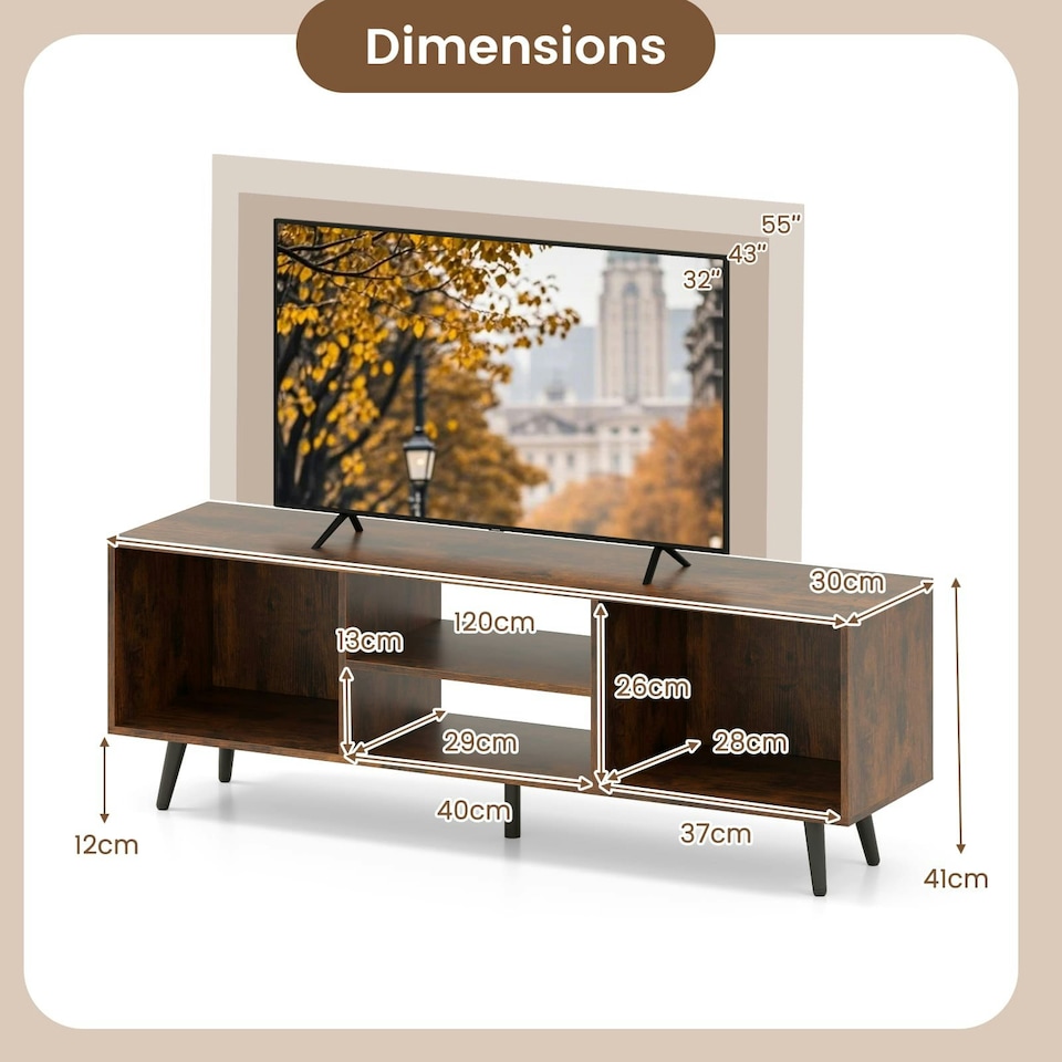image 1 of COSTWAY 120cm Entertainment Center TV Stand for 55 Inches Brown Brown