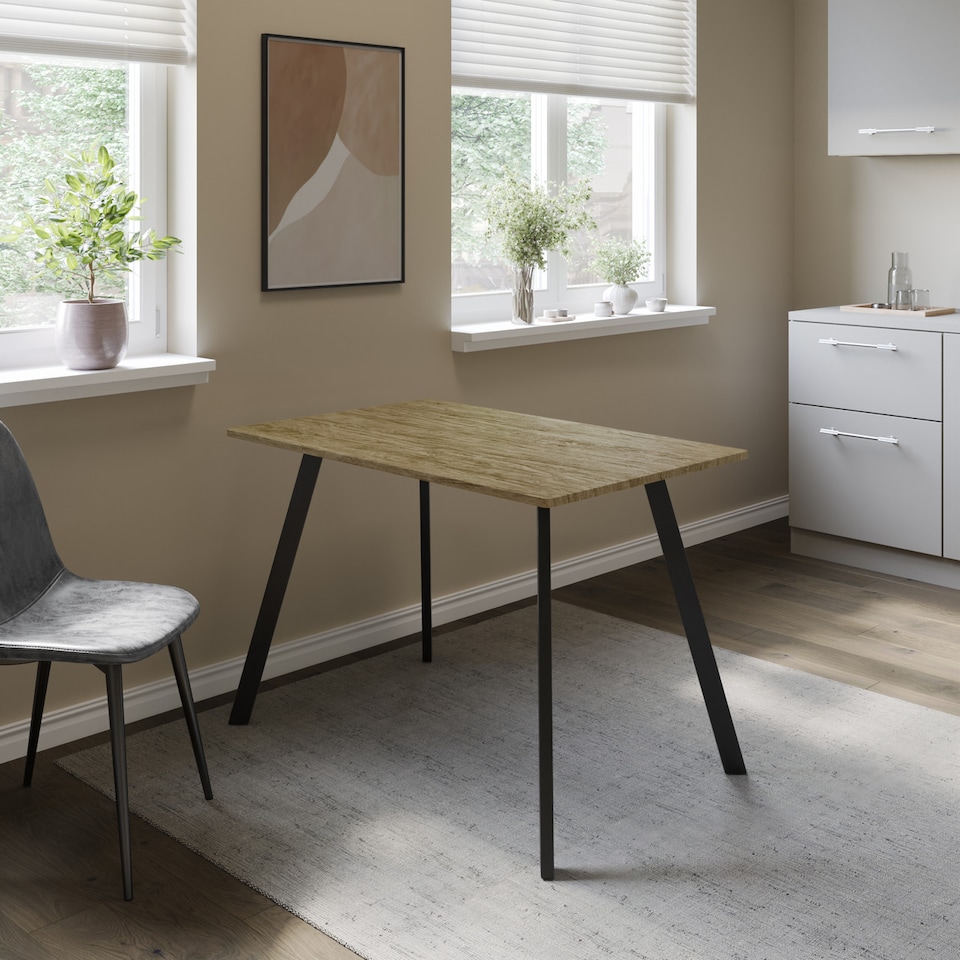image 1 of 110cm Rectangular Dining Table with Metal Legs | Brown | Oak | 1