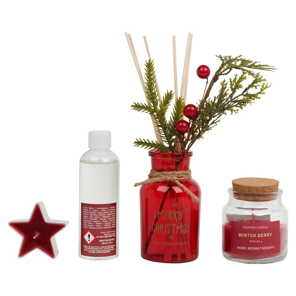 image 1 of Reed Perfume Diffuser Scented Candle Aromatherapy Gift Box Set Home Decor 100ml | Multi | Winter Berry