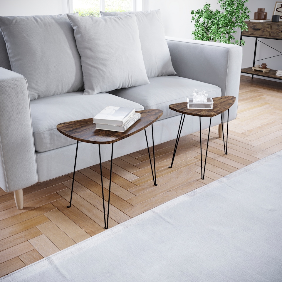 image 1 of Vida Designs Brooklyn Oval Nest of Tables 2 Piece Set Nesting Sofa Bedside Side Table, Dark Wood