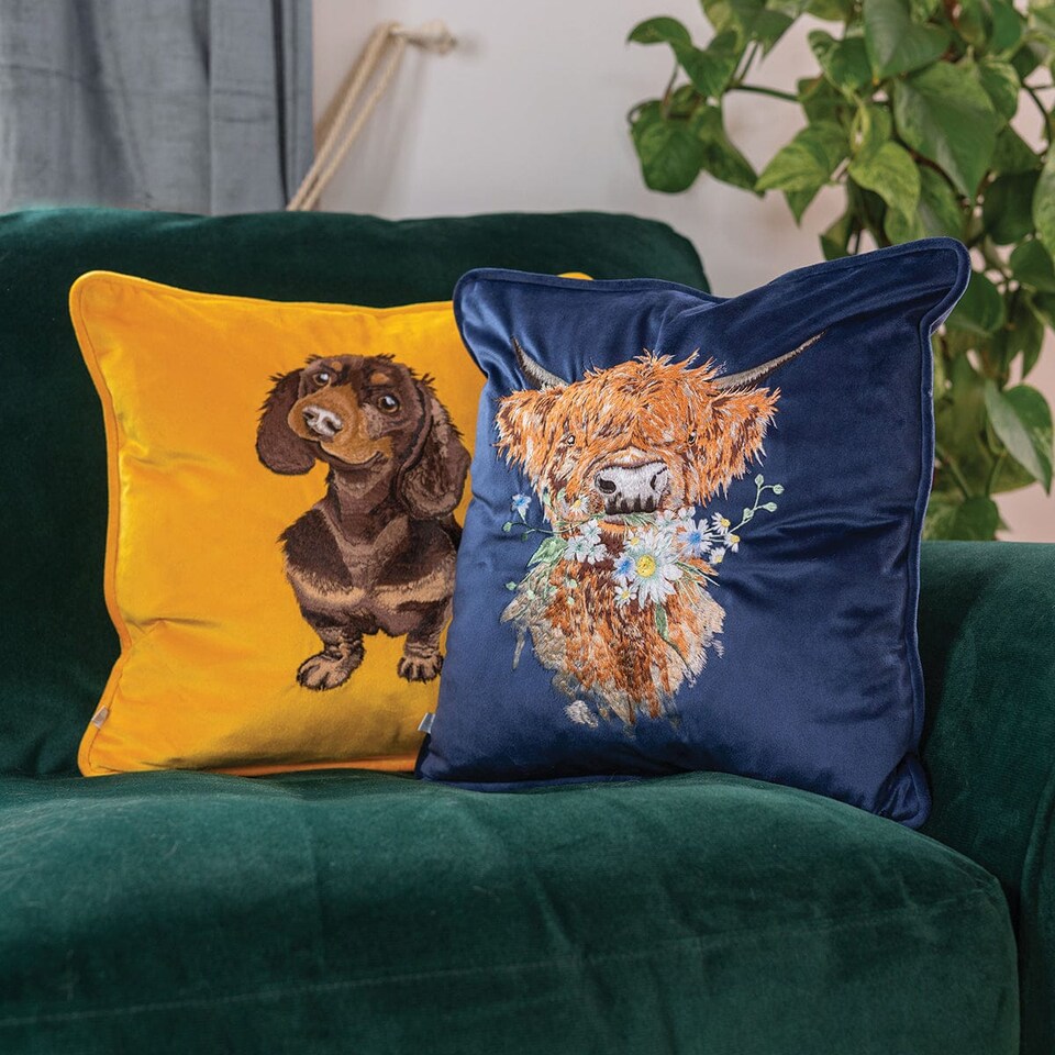 image 1 of Wrendale Designs Luxury Highland Cow Velvet Cushion