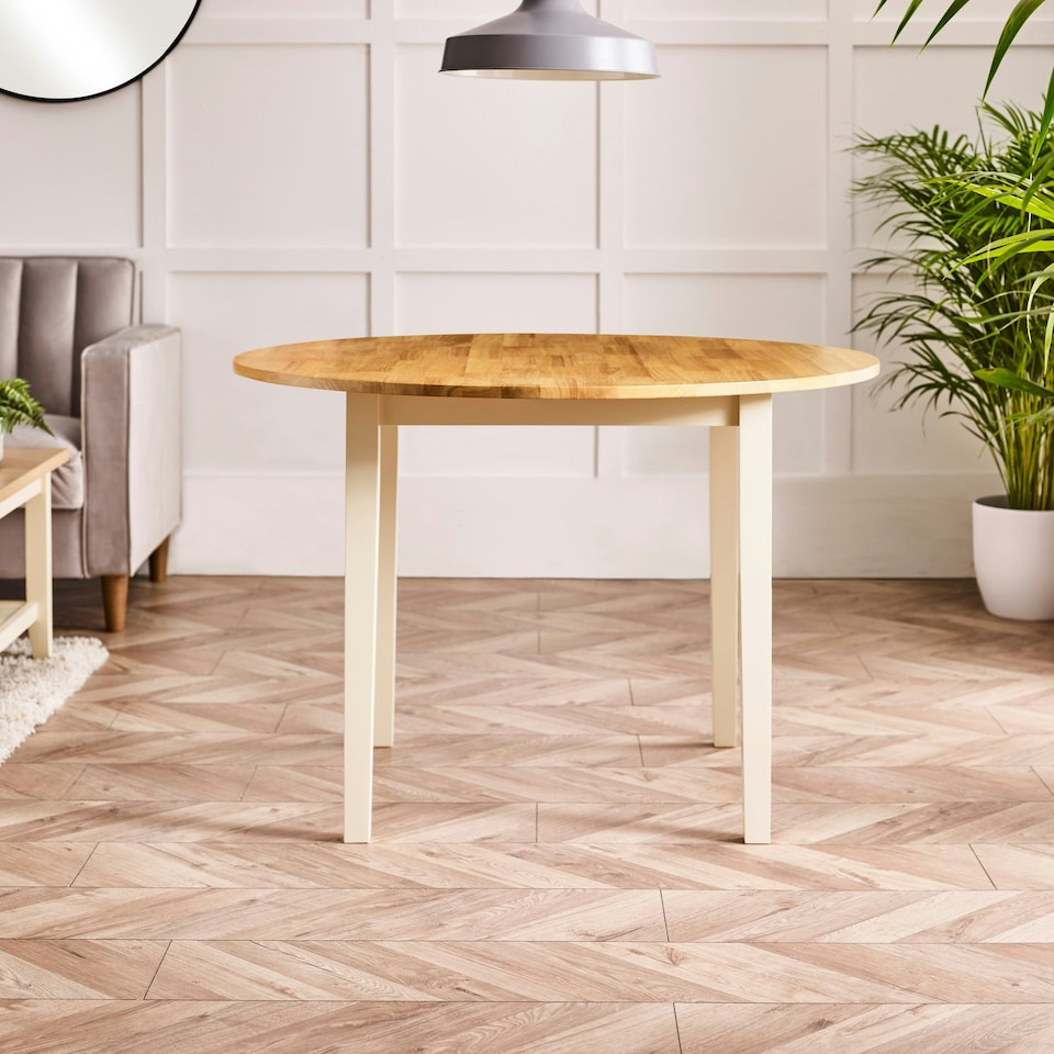 image 1 of Furniturebox Salcombe Oak and Cream Solid Wood Round Dining Table