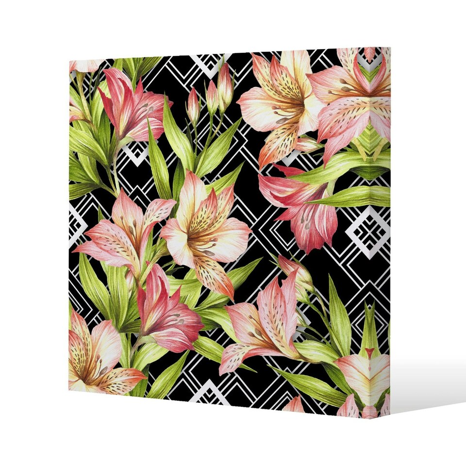 image 1 of Bright Plants on Geometric Background (Canvas Print) 114 x 114 x 4cm