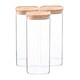 image 1 of Argon Tableware Square Glass Storage Jars with Wooden Lids - 1.9 Litre - Pack of 6