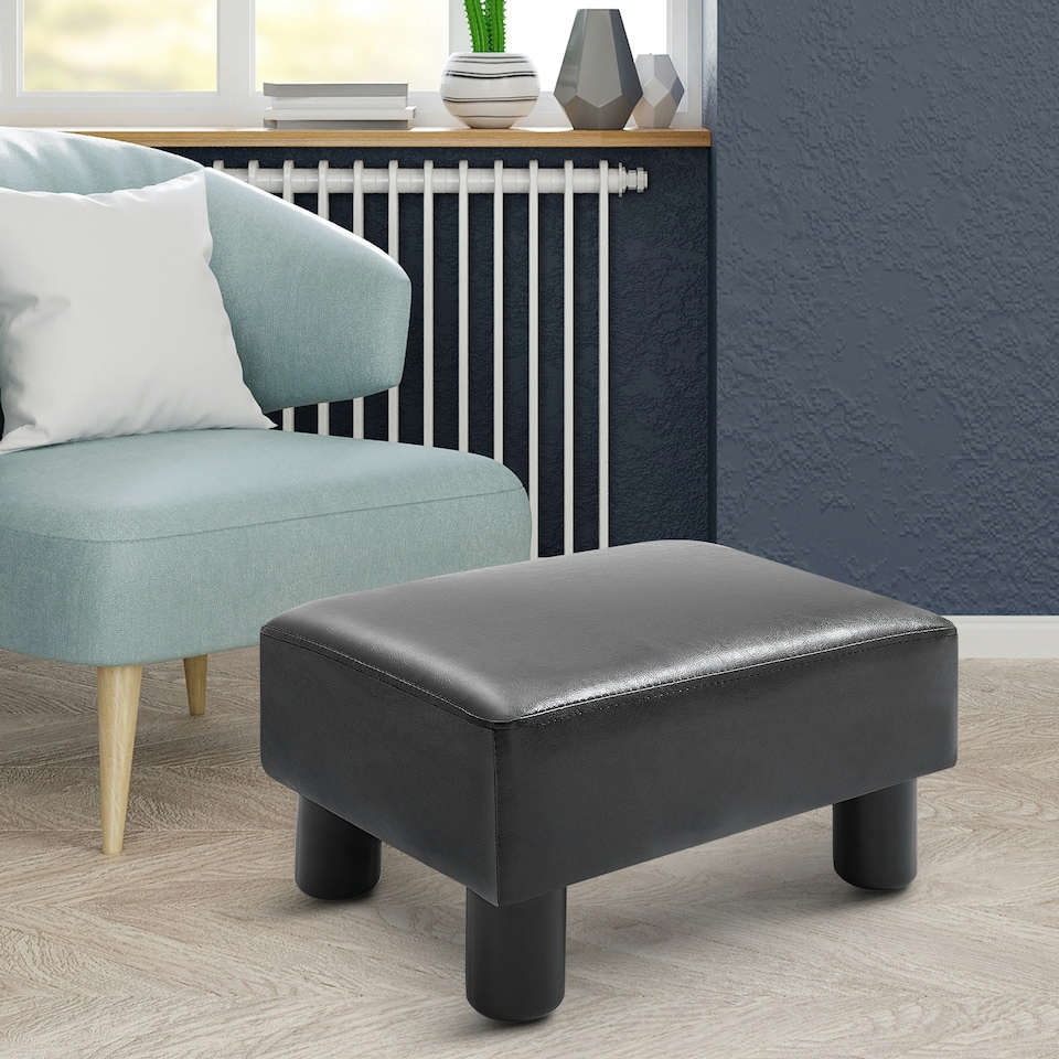image 1 of HOMCOM Ottoman Footrest Seat Chair Footstool Small PU Leather Home Office Black