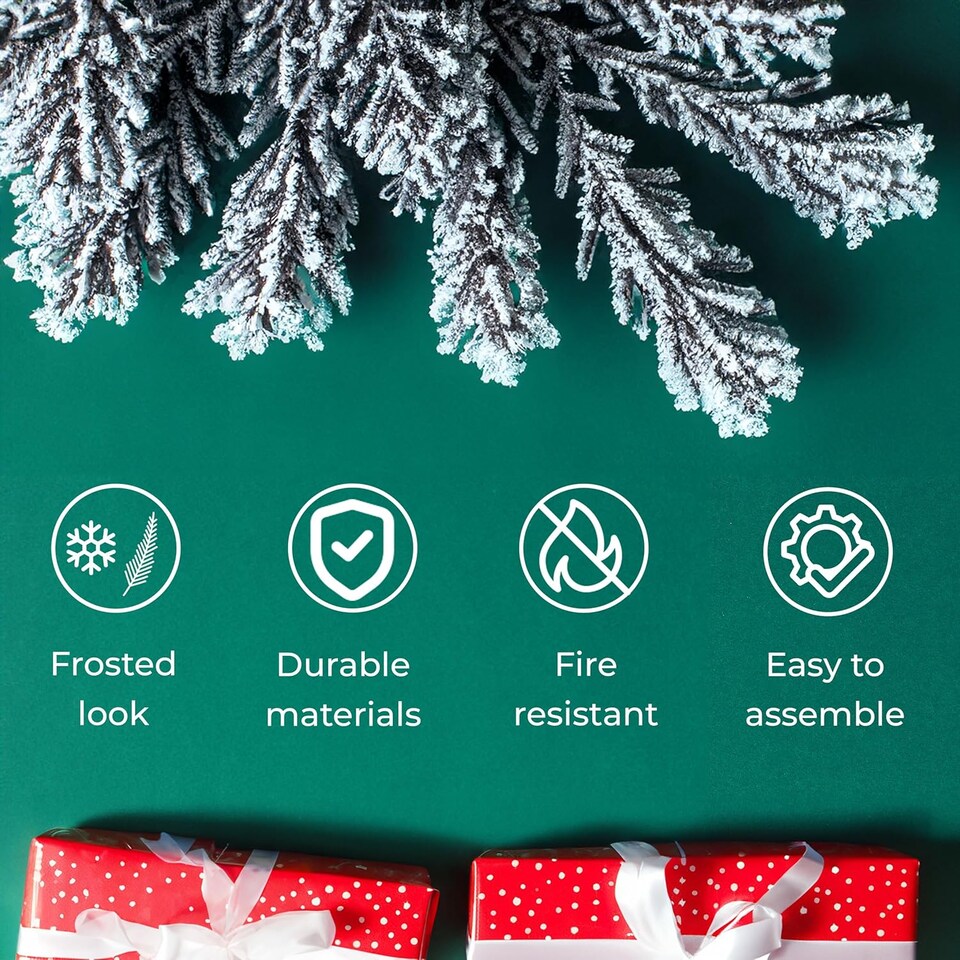 image 1 of Neo 7FT Half Xmas Snow Flocked Christmas Tree Slim Space Saving Corner Foldable Metal Stand | Green | Dark Green