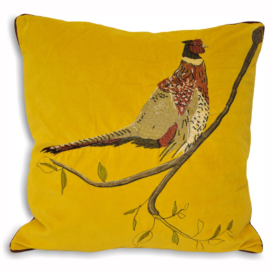 Paoletti Hunter Velvet Pheasant Cushion, Mustard, 45 x 45cm