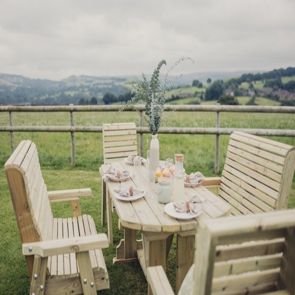 image 1 of Ergo Table Set - Sits 6, Garden Dining Furniture Incl. Table, 2 Bench & 2 Chair - L250 x W290 x H105 cm - Min. Assembly Required