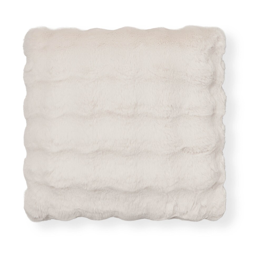 image 1 of BHS Scalloped Faux Fur Cushion, Cream