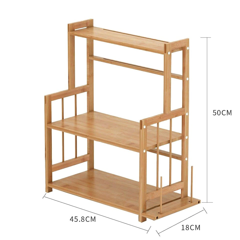 image 1 of Living and Home 3-Tier Freestanding Bamboo Spice Rack Storage Organizer with Knife Holder for Kitchen