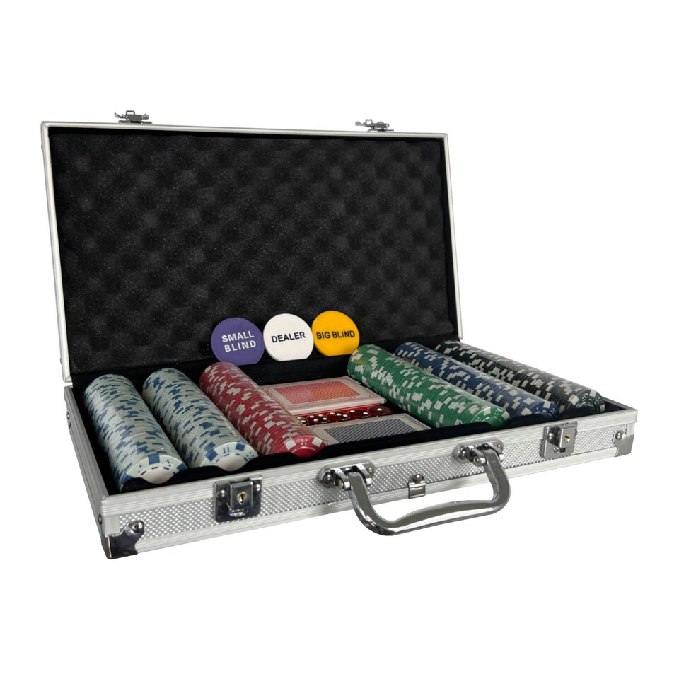 image 1 of Oypla Poker Set - 300 Piece Texas Hold Em Complete With Chips, Cards, Dice, And Casino Style Case