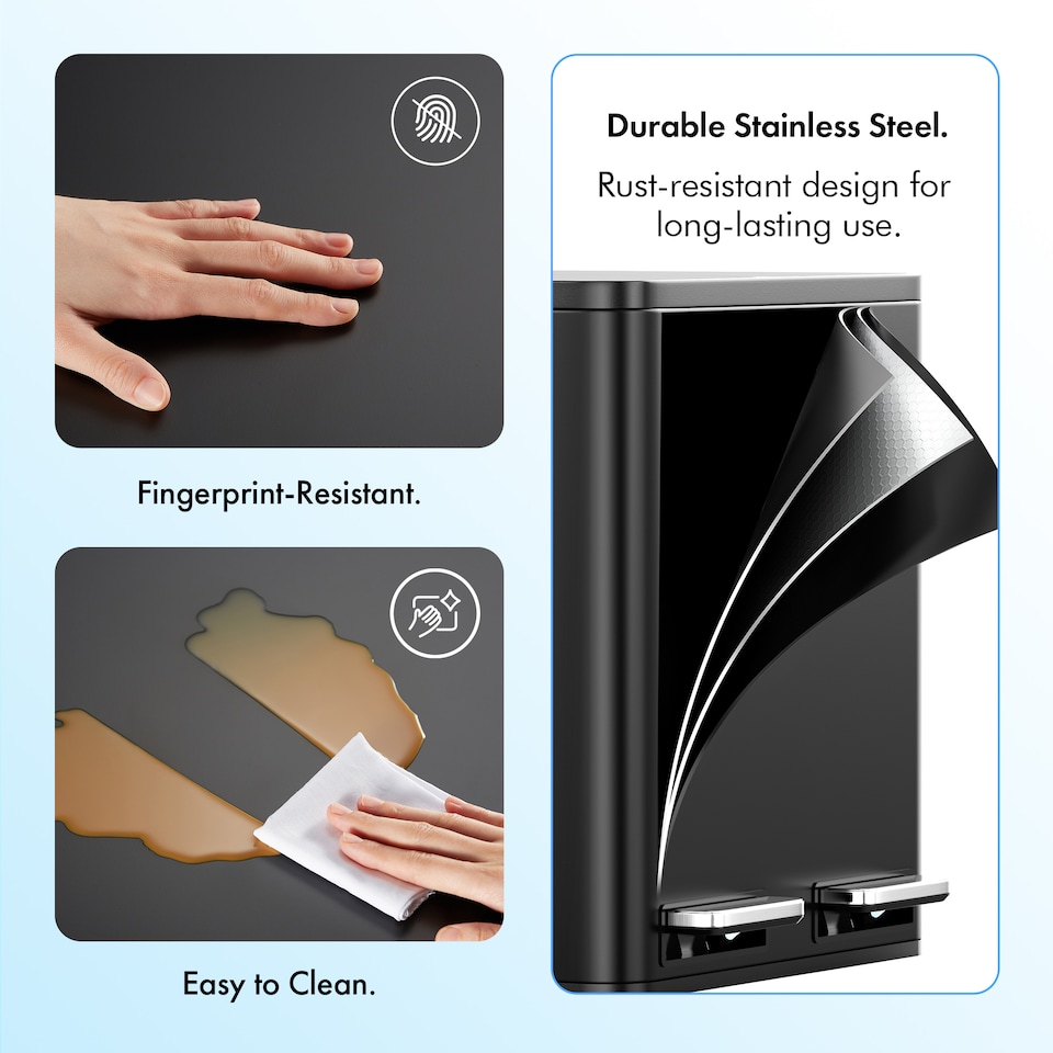 image 1 of VonHaus Cream 30L Waste & Recycling Kitchen Bin, 2 x 15L Black Compartment Pedal Bin w/ Non Slip Base, Removable In-Bins | Black | Matte Black | 45L