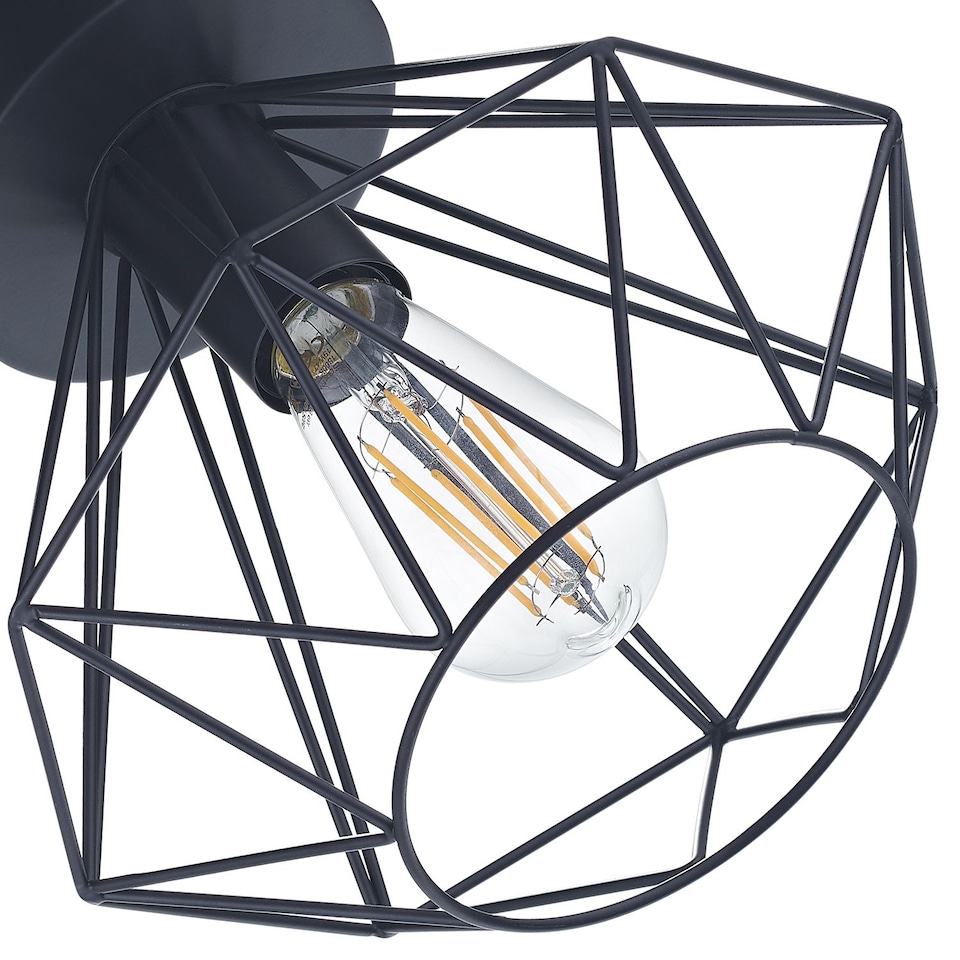 image 1 of Industrial Basket Cage Designed Matt Black Metal Semi Flush Ceiling Light | Black | Black | 1