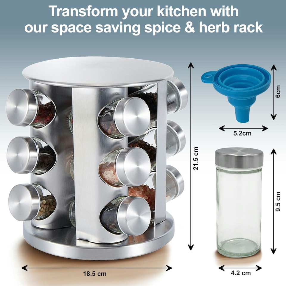 image 1 of Buckingham Stainless Steel Rotating Spice & Herb Rack including 12 Glass Jars Silver
