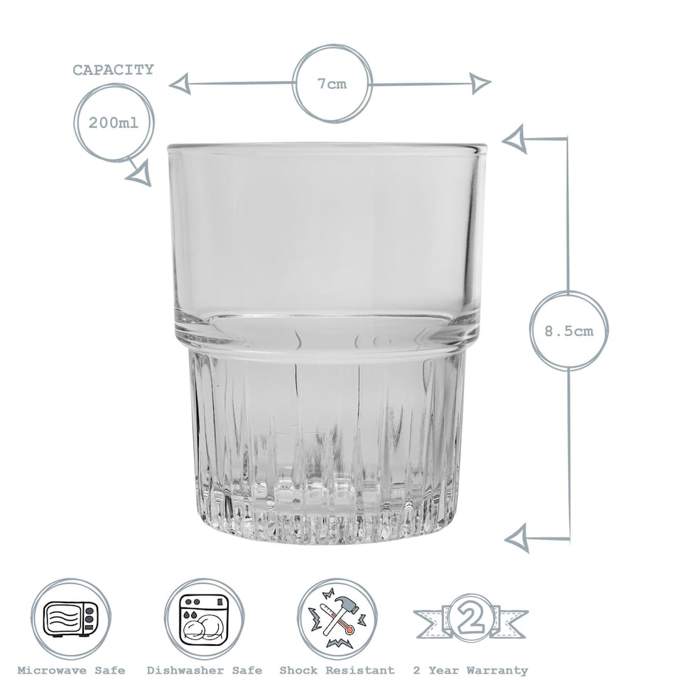 image 1 of Duralex Empilable Stackable Drinking Glasses - 200ml Tumblers for Water, Juice - Pack of 6 | Clear | Clear
