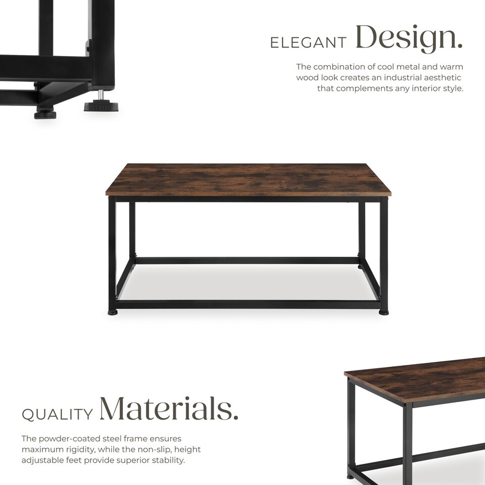 image 1 of Coffee Table Lynch - rectangular with height-adjustable plastic feet | Brown | Industrial wood dark, rustic | 100 x 55 x 45,50 cm | 1