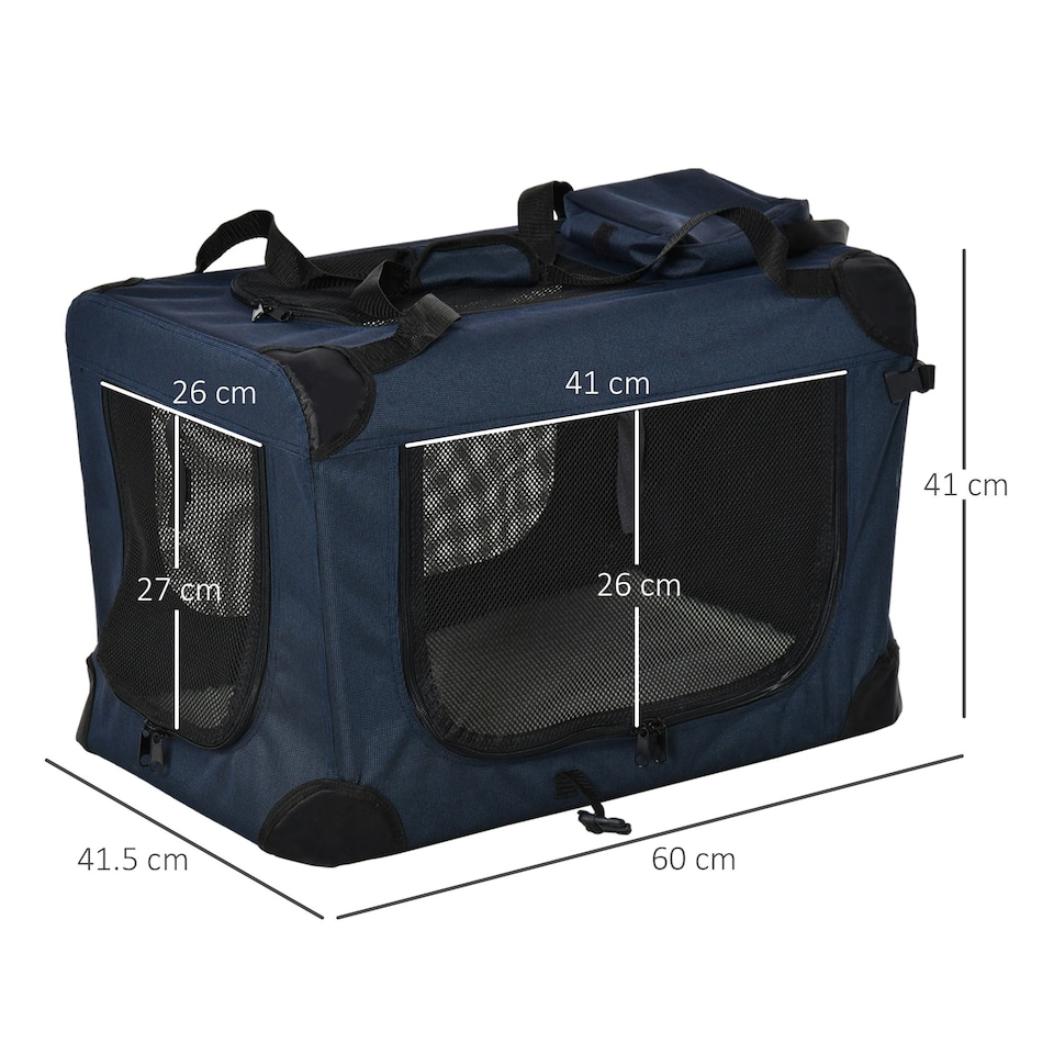 image 1 of PawHut Folding Pet Carrier Bag House W/ Cushion Storage, Dark Blue 60x41.5x41cm