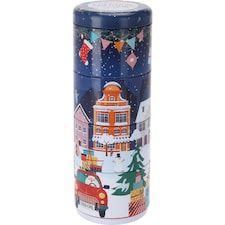 Christmas Metal Storage Mini Tins Set Nesting Stacking Containers Festive Design | Multi | Blue