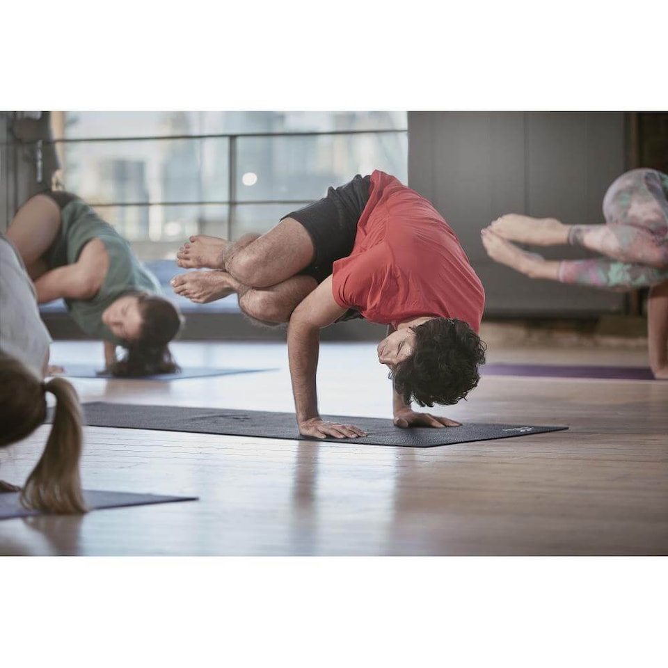 image 1 of Reebok 4mm Yoga Mat, Lightweight Non-Slip Mat for Yoga, Pilates and Stretching with Carry String. | Black | Black | 173cm (L) x 61cm (W) x 0.4cm (H)