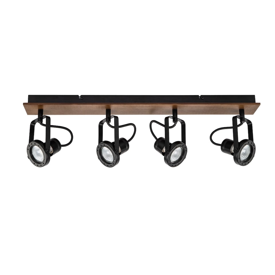 image 1 of COSYLYTE Riverton 4 Light Matt Black Spotlight with Walnut Wooden Backplate | Black | Walnut wood | 1