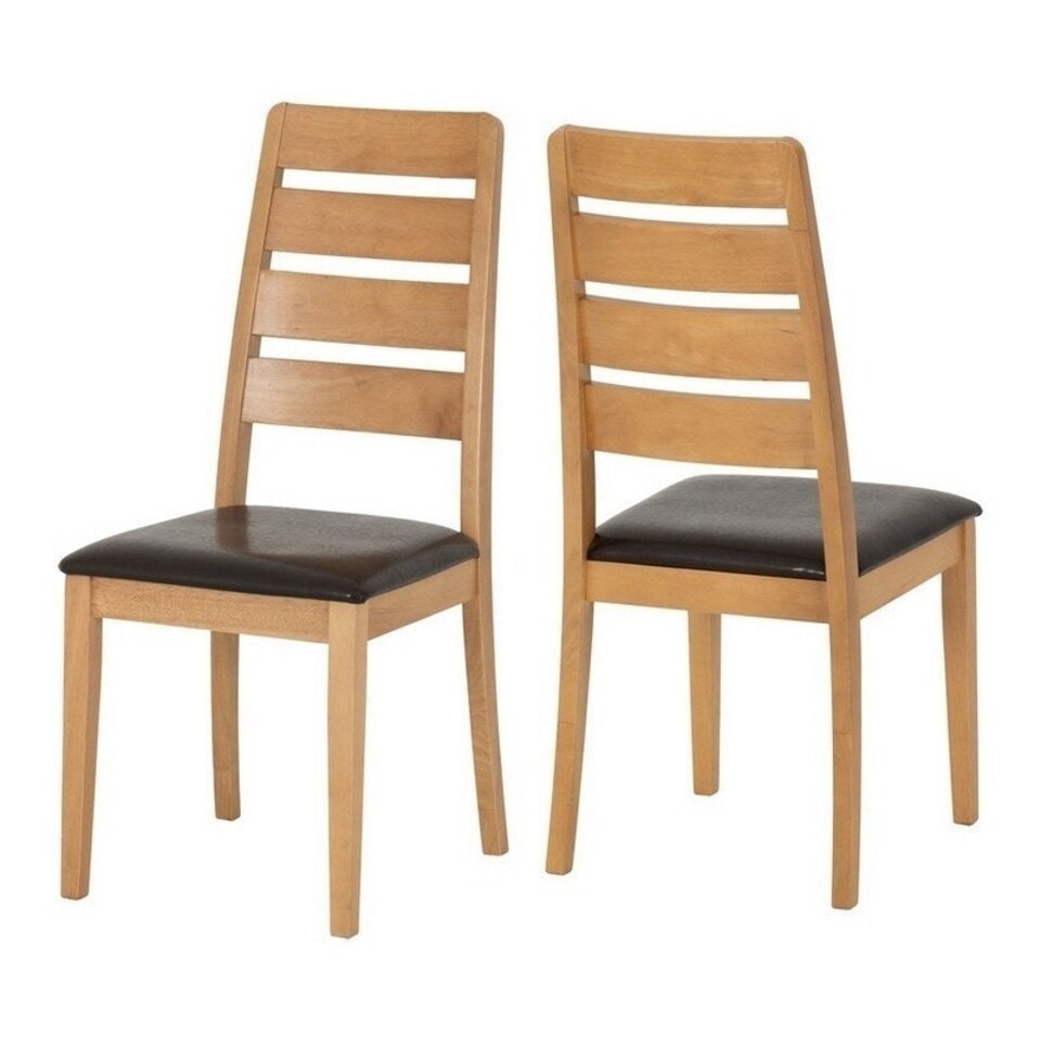 image 1 of Logan Dining Chair (Pack of 2) - L55 x W45 x H100 cm - Oak Varnish/Brown Faux Leather Brown